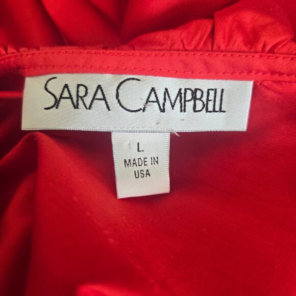 Sara Campbell Silk Blouse Red Evening Event Ruffle Collar Holiday Women Large - Picture 9 of 10